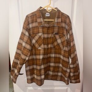 Columbia Men's Brown and Cream Plaid Shirt Jacket